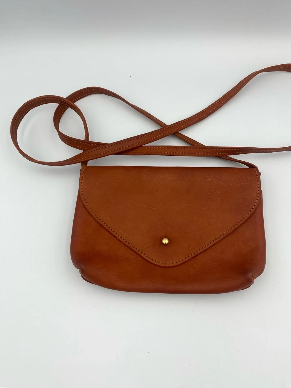 Tan Leather Envelope Crossbody Bag with Gold Stud